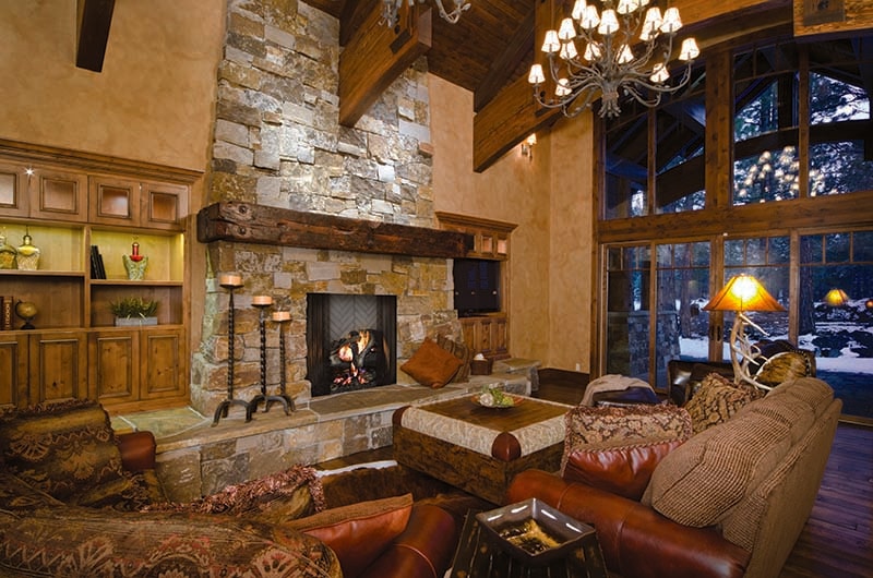 Majestic Ashland 42 wood-burning fireplace with herringbone firebrick in luxury living room