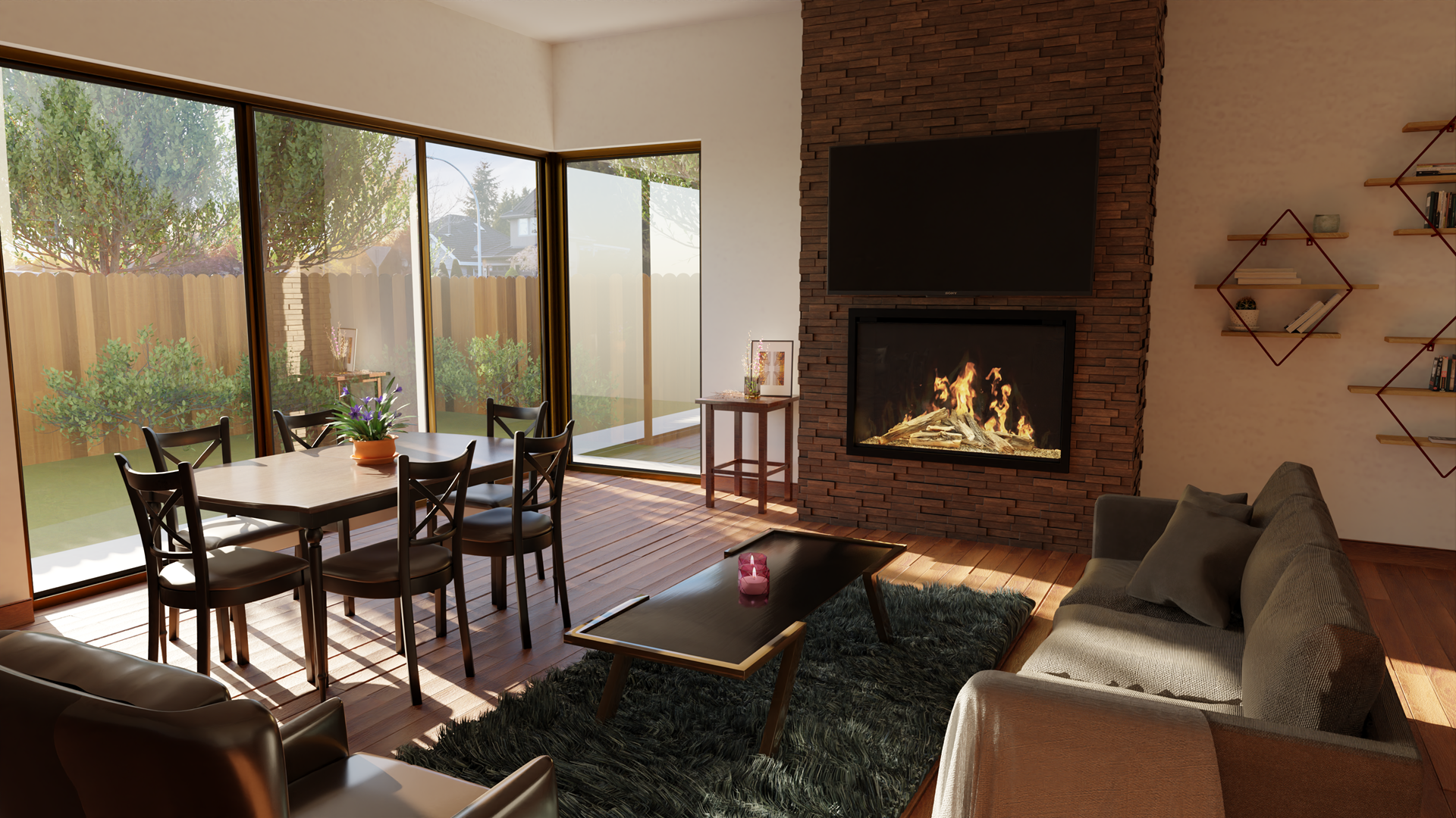 Modern Flames Orion Traditional electric fireplace in open plan living and dining space