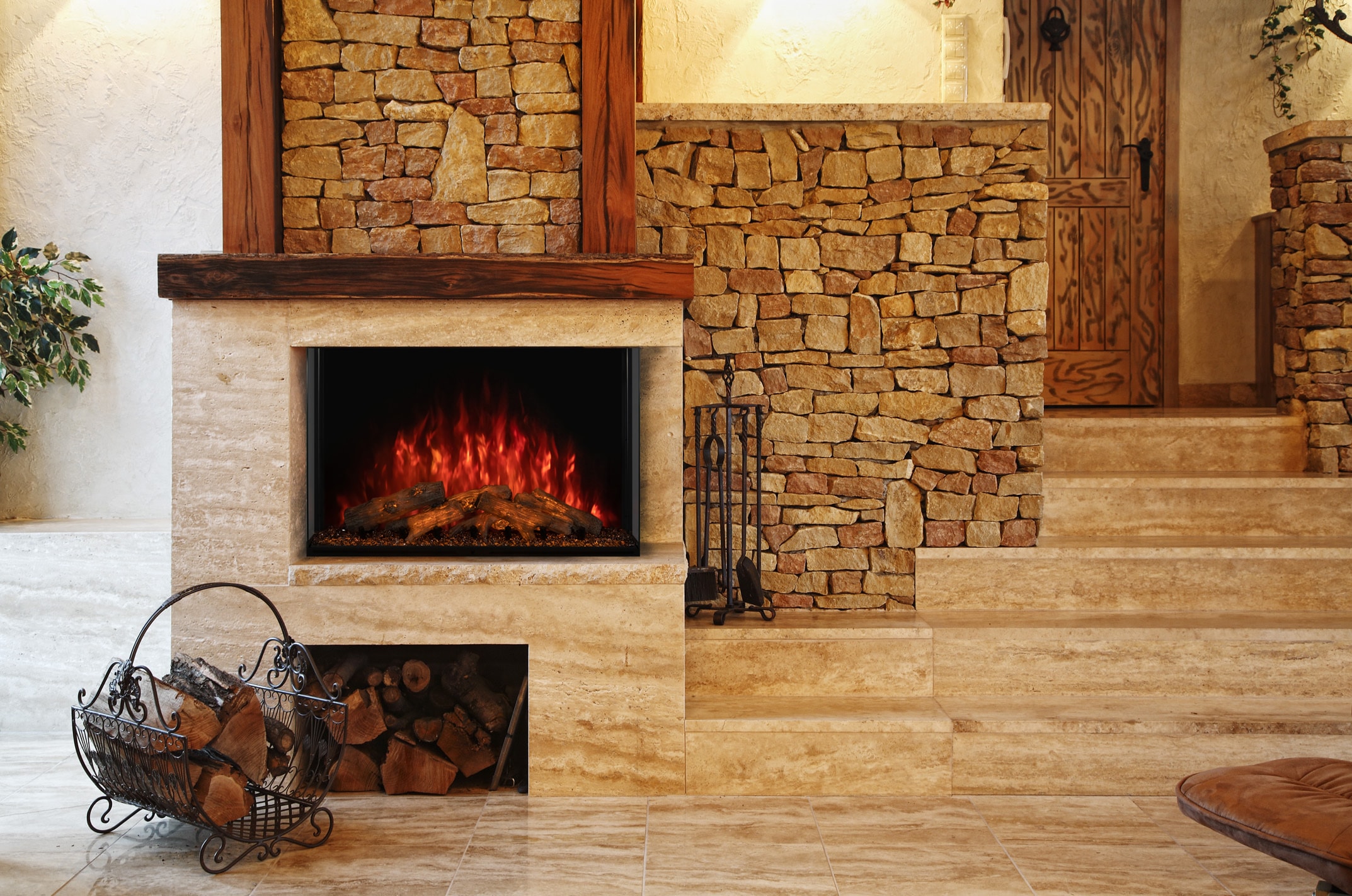 Modern Flames Sedona 42 electric fireplace with stone surround in living room